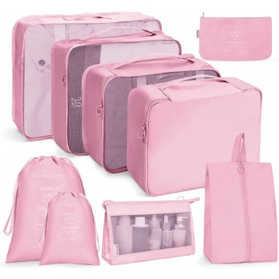 9 In 1 Cosmetic Bag Travel Storage Bag Set Folding Storage Bag  Pink
